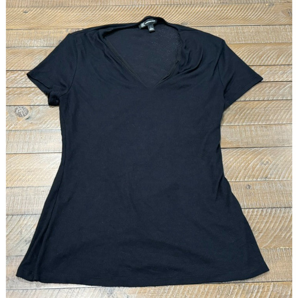 INC International Concepts Women's Black Ribbed V-Neck Slight Shimmer - Size L - Picture 1 of 8